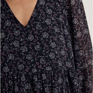 Madewell Enchanted Floral Long Sleeve Georgette V-Neck Tiered Dress - Size M